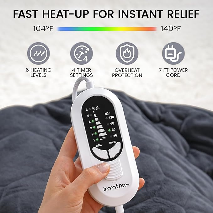 immtree Weighted Heating Pad for Period Cramps, 29" x 24" Extra Large Electric Heated Pads 7 lbs, Back Shoulder Knee Abdomen Pain Relief, Soft Warm Heavy Lap Blanket, Dark Grey