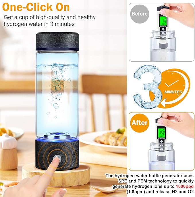 Upgrade Hydrogen Water Bottle, Hydrogen Water Generator with Advanced SPE PEM Tech, High-Efficiency Portable 420ml Water Ionizer 14OZ Hydro Water Machine for Office,Travel,Fitness & Everyday Hydration
