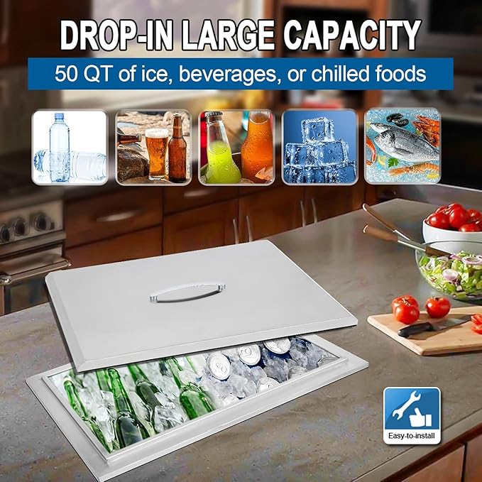 Commercial Stainless Steel Drop-in Ice Bin Chest – Insulated Bar Ice Well for Beverage Service