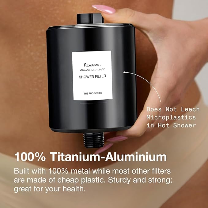 Filterbaby Titanium Shower Filter Pro - IAPMO Certified to NSF 177 Standard, Doctor Developed, Reduce up to 99% Chlorine/Chloramine/Lead/Certain Heavy Metals, Great Water Pressure,Long Lasting, Black