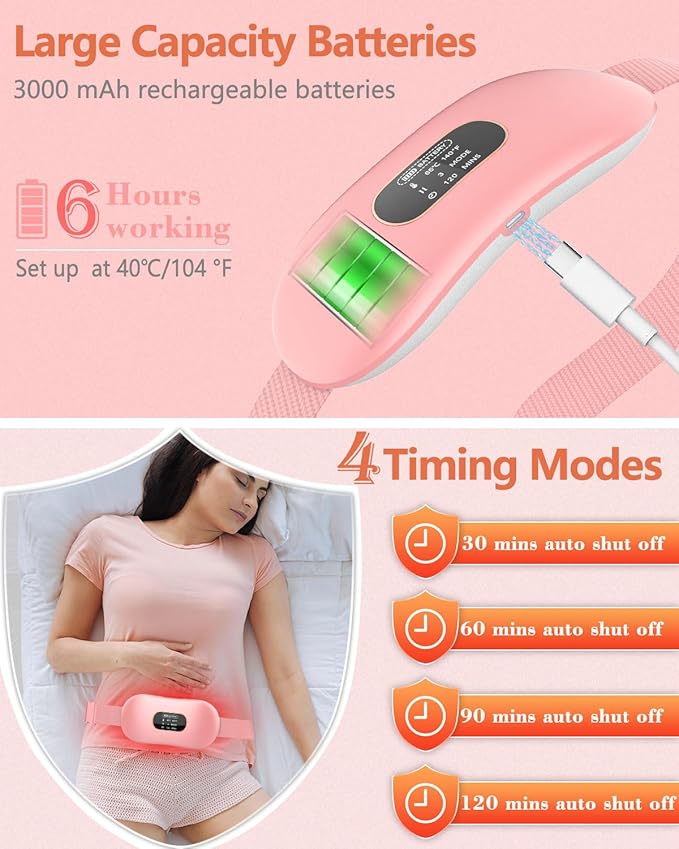 Heating Pad for Period Cramps,Upgrade Portable Heating Pads with Display&4 Timer Auto Off,Cordless Menstrual Heating Pad Back Pain Relief Belt with Massager Her Women Girls Stocking Stuffers