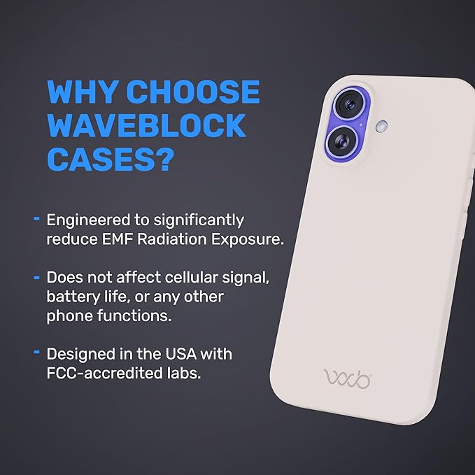 WAVEBLOCK EMF Protection Silicone iPhone Case Compatible with iPhone 16, Radiation Blocker, 5G Shield Reduction, Lightweight, USA Patented and Tested in FCC Lab, Stone