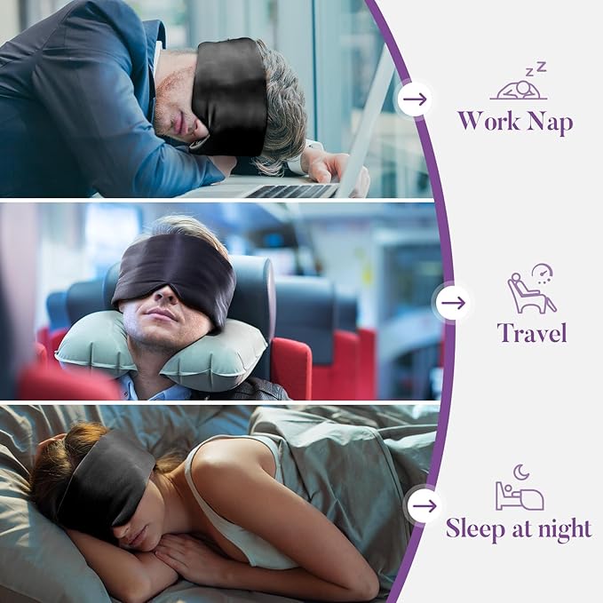 Sleep Mask for Side Sleepers, Blackout Eye Mask with Soft & Breathable Fabric, Comfort-Fit Nose Bridge & Adjustable Strap for Women and Men- Black