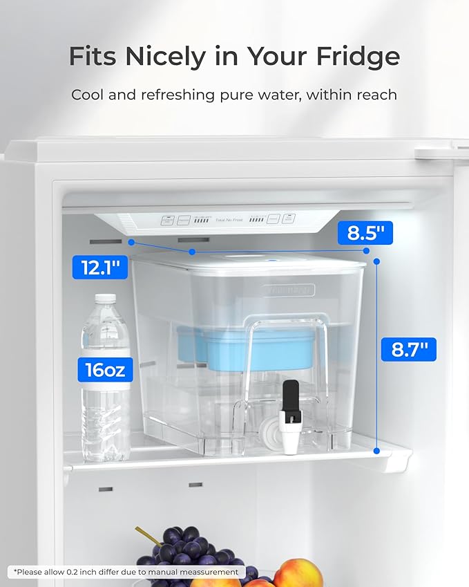 Waterdrop Alkaline 40 Cup Dual Filter Dispenser, 8X Faster Filtration, 200-Gallon Lifespan, Mineralized Alkaline Water, for Home/Office, 2 Built-in Filters, Reduces Chlorine, White