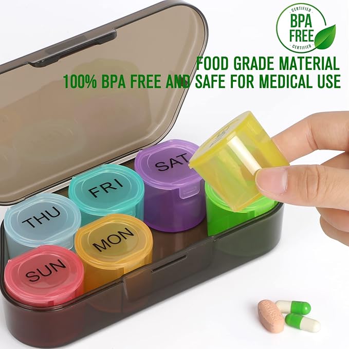 NatureTouch Weekly Pill Organizer, BPA Free Medicine Organizer Rainbow 7 Day Pill Box, Daily Portable Pill Conatainer for Pills/Vitamin/Fish Oil/Supplements [Lastest Version],Black