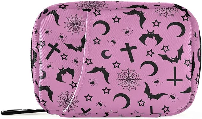 Halloween Bats Crosses Stars Gothic Pill Box 7 Day Pill Case Travel Pill Organizer Bag Container for Medicine with Zipper Portable Weekly Case Compact Size for Medicine, Vitamin, Supplement