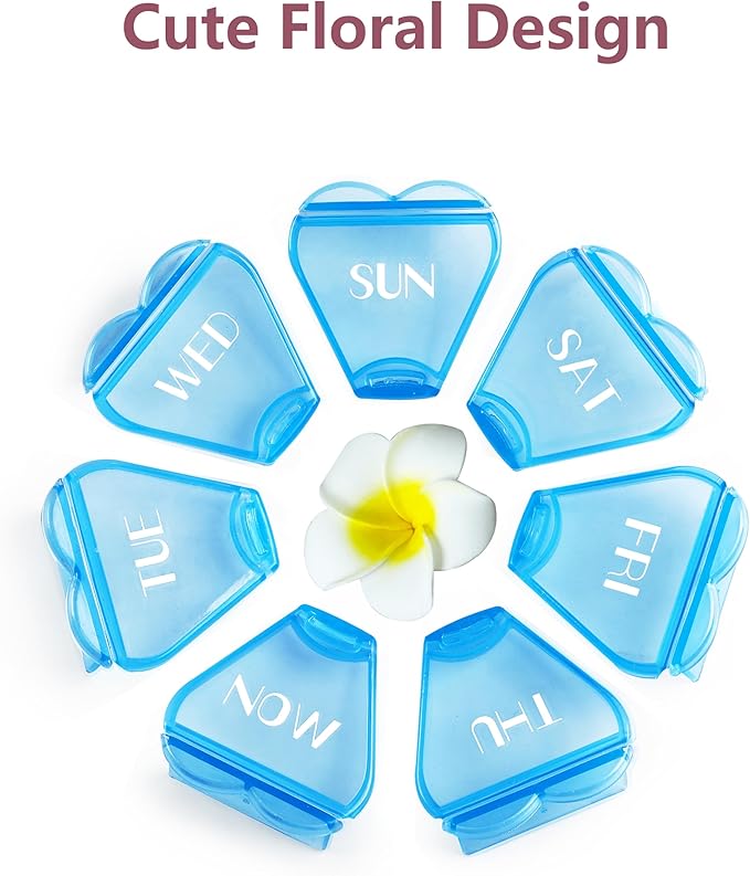 Cute Pill Organizer 7 Day, Color Blocking Weekly Pill Box, Daily Medicine Container with Large Compartments for Fish Oils/Vitamins/Medication/Supplements (Blue)
