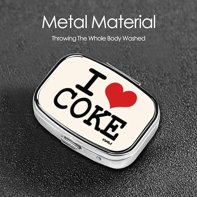 I Love Coke by WAM Square Mini Pill Case Travel Medicine Organizer Portable Compartments Metal Pill Box