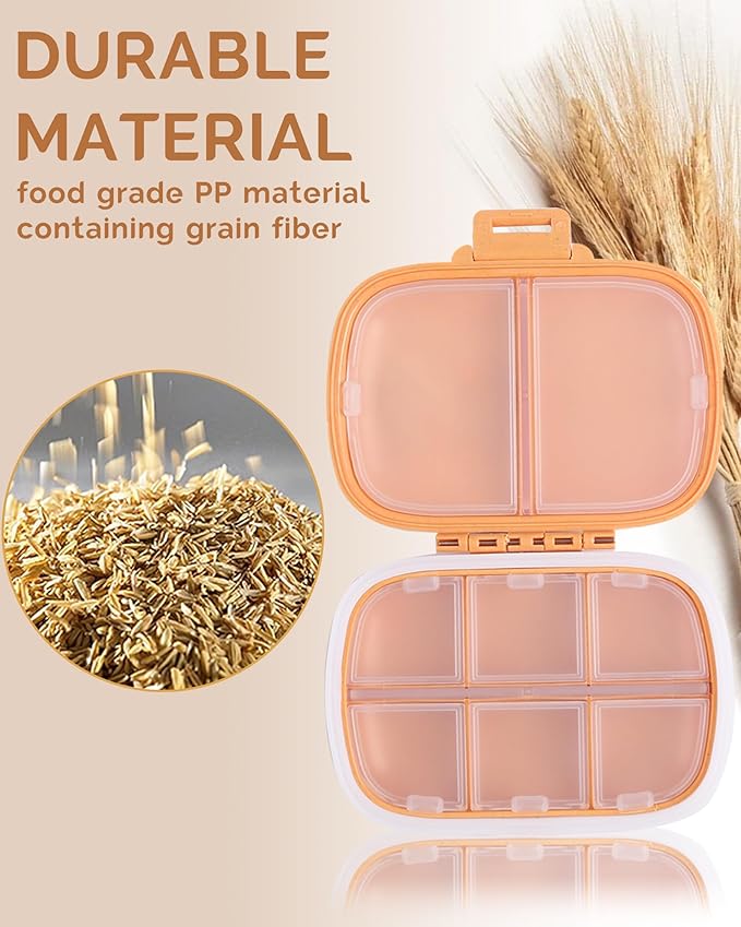 8 Compartments Travel Pill Organizer, Daily Pill Case Small Pill Box for Pocket Purse, Portable Pill Container Medicine Vitamin Organizer (Yellow)
