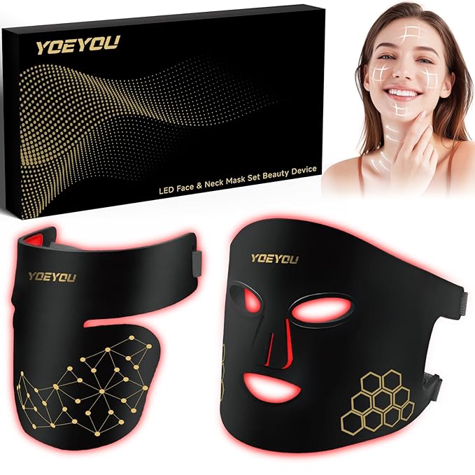 Red Light Therapy for Face and Neck, 850nm Infrared & Red Light Mask, 4 Modes LED Face Mask Light Therapy with Neck Masks, 2600mAh Rechargeable Portable Skincare Device at Home & Travel