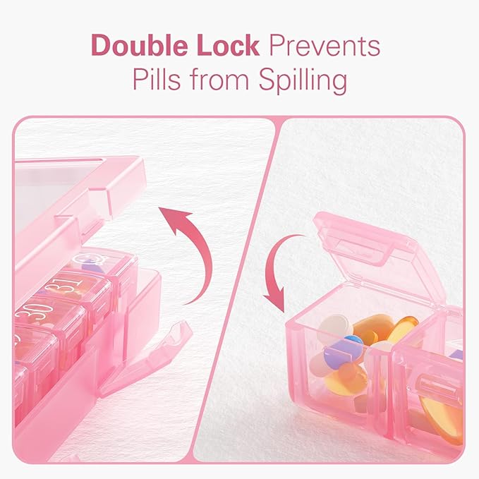 Barhon Monthly Pill Organizer 1 Time a Day, 30 Day Pill Organizer Once a Day, One Month Pills Box for Travel, Pink Medicine Pill Box for Vitamins, Supplements & Fish Oils