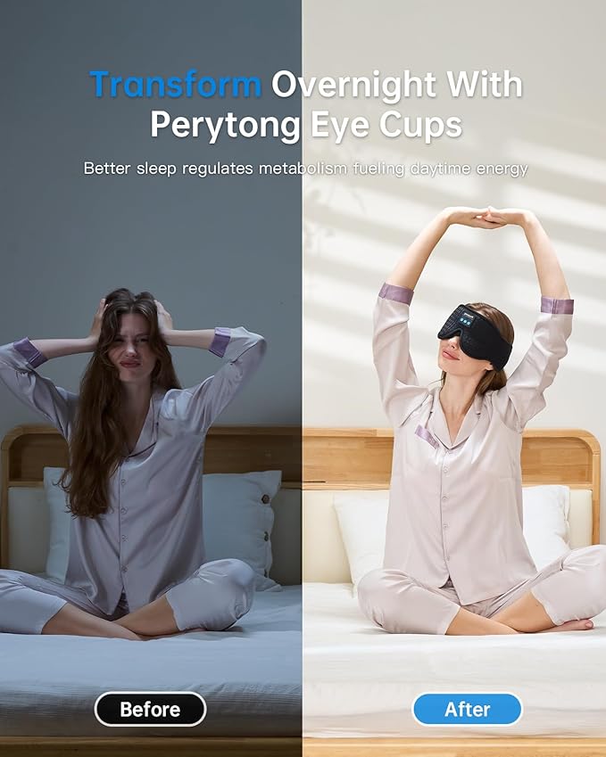 Perytong Sleep Mask with Bluetooth 5.4 Headphones, Wireless Sleep Eye Mask for Side Sleepers, 3D Contoured Comfort & Built-in HD Stereo Earphones, Blackout for Travel (Carbon Black)