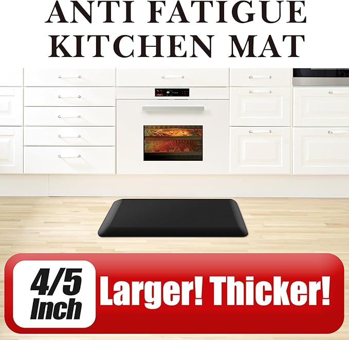 4/5 Inch Thick Kitchen Mat - Cushioned Anti Fatigue Mats for Kitchen Floor - Easy to Clean, Waterproof, Non-Slip Kitchen Rug for Sink, Office, Kitchen (22''x36'' Black)