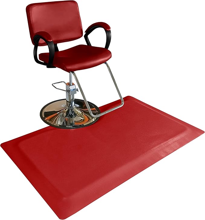 Rhino Mats, Rhino Hide Salon Mat, Non-Slip Standing Cushioned Comfort Anti-Fatigue Mat for Salon, Barbershop, or Spa (Red, Rectangle 3' x 3.5' x 1/2")