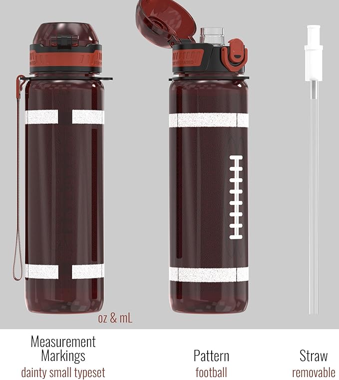32oz/1L Sport Water Bottle, Light Tritan, Quick-Open Chug Lid/Straw 2-in-1, Leak-Proof, Dishwasher-Safe, BPA-Free, Drop-Resist & Scratch-Resist for Travel/Gym/Fan Gift (American Football)