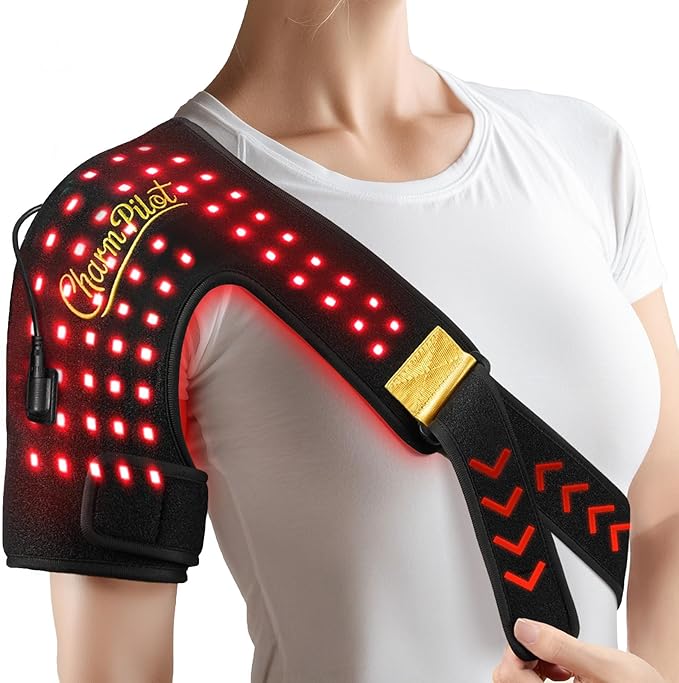 Red Light Therapy for Shoulder Pad — 86 LEDs, 660 nm + 850 nm, Adjustable Wrap with Smart Remote, 5 Power Levels, 10–90 Min Timer, Left or Right Shoulder