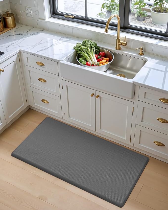 DEXI Kitchen Mat Cushioned Anti Fatigue, Extra Thick Comfort Standing Floor Mats Waterproof, Memory Foam Antifatigue Runner Rug for Desk Office, Sink, Laundry, 39x20, Grey