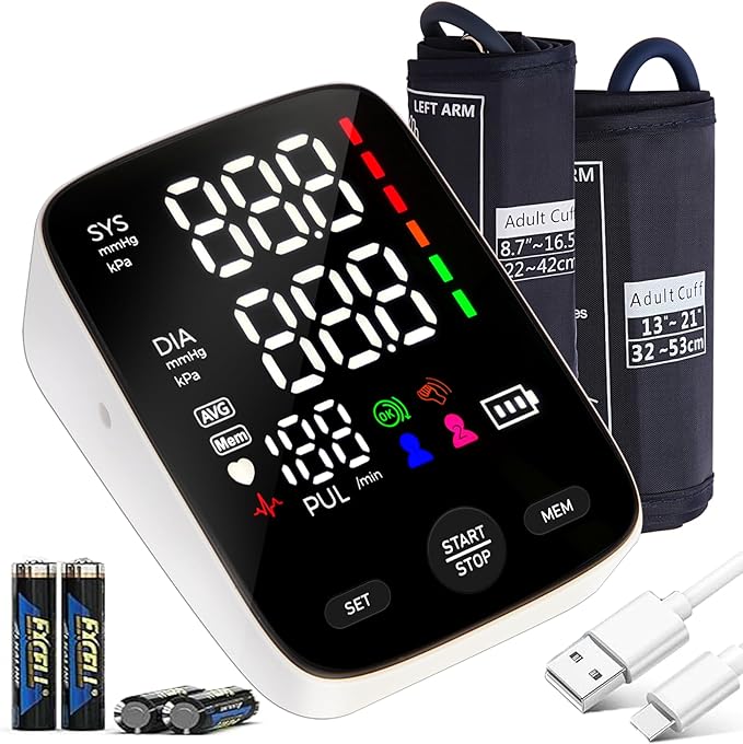 Blood Pressure Monitor Upper Arm,Accurate Digital BP Machine for Home Use,2-User 240 Sets Memory,2 M/XL Cuffs (8.7"-21"),Large Backlit LED,Lifetime Support