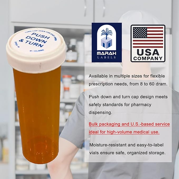 16 Dram Push Down and Turn Vials for Pharmacy 270 Pcs Empty Pill Bottles with Reversible Caps, Mini Pill Organizer Containers Child-Resistant Small Travel Pill Dispenser for Bulk Use