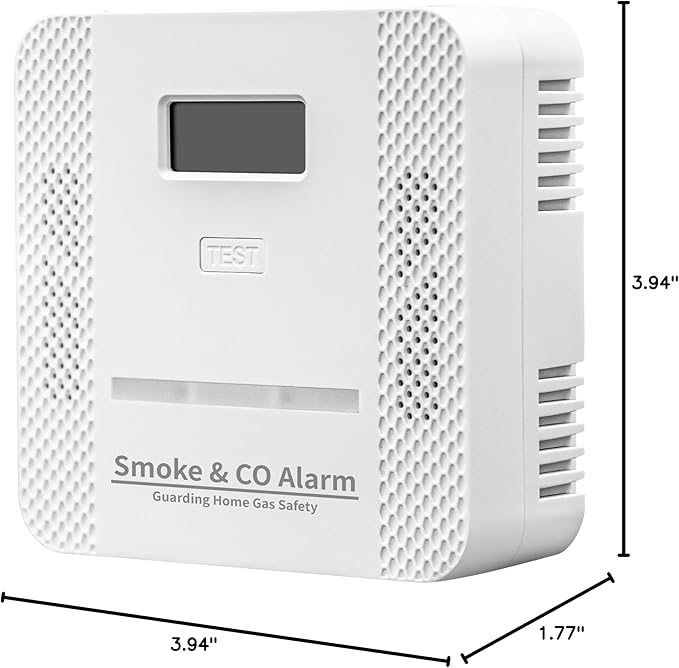 Smoke Detector Carbon Monoxide Detector,2 in 1 Fire & CO Alarm,Battery Powered,Carbon Monoxide Gas Detector with LCD Digital Display Sound and Light Alarm for Bedroom Warehouse Kitchen or RV Travel