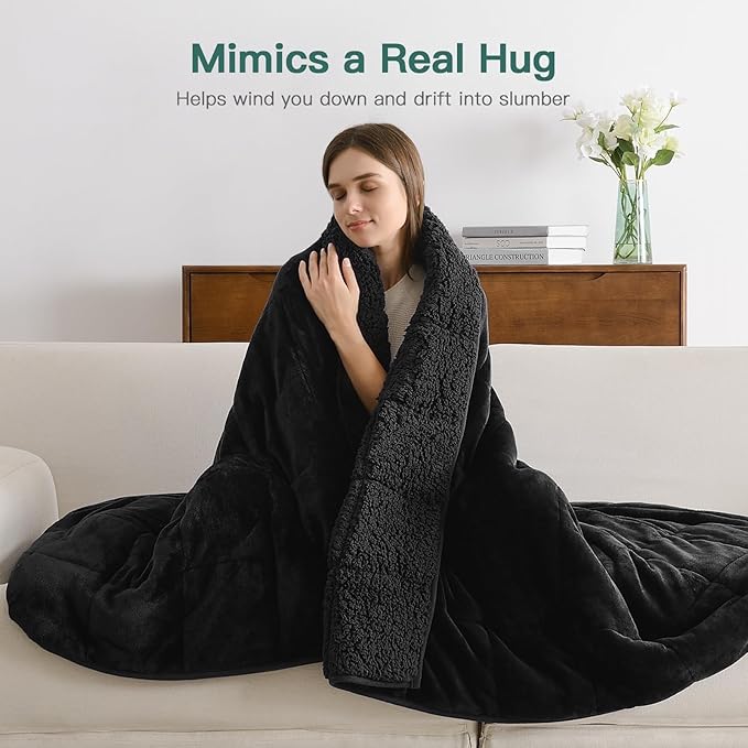 Lofus Weighted Blanket for Adults(15 lbs, 48" x 72"), Throw Heavy Blanket Machine Washable, Soft Weighted Blankets for Stress Relief and Sleep Promotion,Black