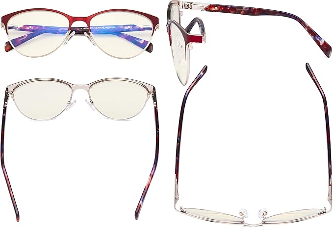 Eyekepper Ladies Cateye Blue Light Filter Glasses - Digital Eyegalsses Blocking Computer Screen UV Rays - Anti Glare Filter Reduce Eye Strain - Red
