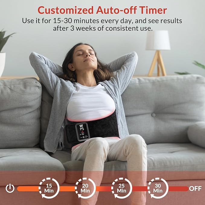 Red Light Belt, Rechargeable Red Infrared Light Device with Massage and Timer, Wearable Cordless 660nm&850nm Dual-Wavelength Wrap Belt for Back, Abdomen, Joints & Muscle