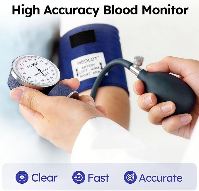 LotFancy Manual Blood Pressure Cuff Adult, Professional BP Cuff, Sphygmomanometer with Carrying Case for Home Medical, Nursing Student, Doctor, Nurse, Blue
