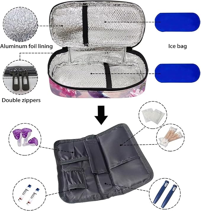 Floral Hummingbird Insulin Cooler Travel Case Diabetic Medication Organizer Medical Cooler Bag Waterproof and Insulation Liner