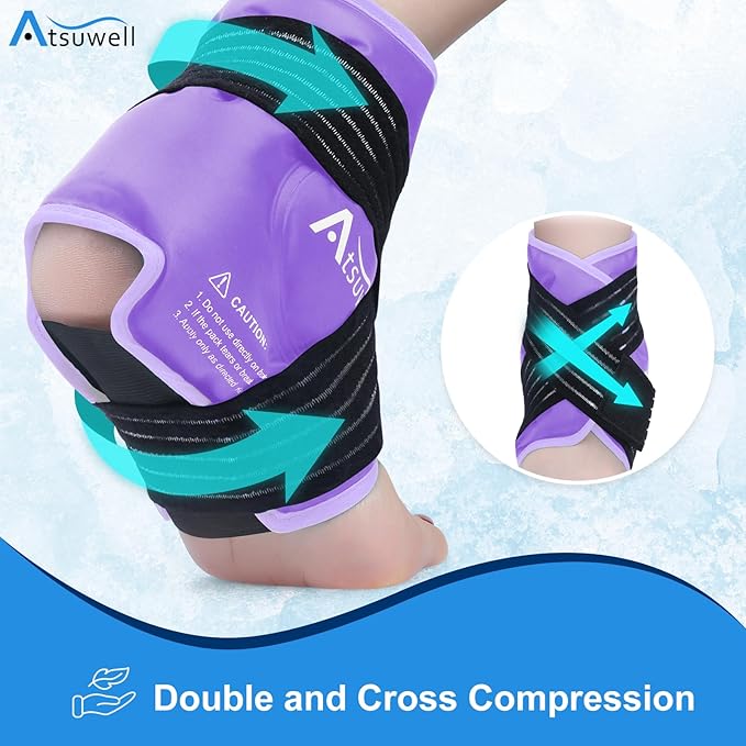 Atsuwell Ankle Ice Pack Wrap 2 Packs, Ankle Ice Wraps Flexible Gel Cold Pack for Foot Heel, Cold Compress Therapy for Soothing Discomfort, Purple