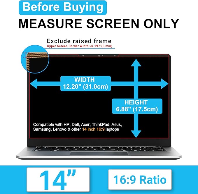 ZOEGAA Laptop Privacy Screen 14 Inch 16:9,Magnetic Removable Anti-Glare Blue Light Blocking Laptop Privacy Screen, Compatible with Dell/Lenovo/HP/Huawei/Acer/Asus