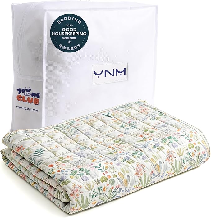 YnM 12lbs Weighted Blanket for Adults, Cooling Nylon/PE Heavy Bed Throw Blanket with Cooling Glass Beads for All Season Use, Ideal for ~110lbs (48x72 Inches, Twin/Full, Jungle Bloom)