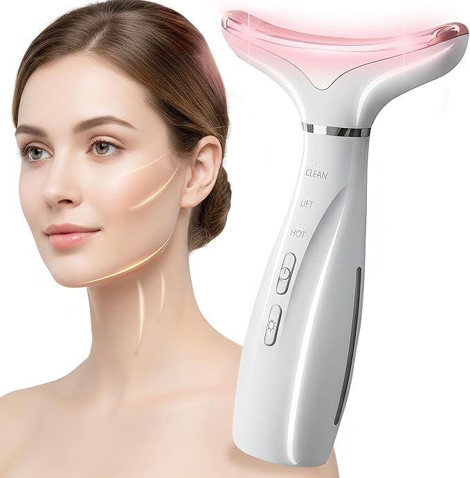 Face and Neck Massager, 7-Color LED Light Beauty Tool with Heat and Vibration for Daily Skin Care at Home