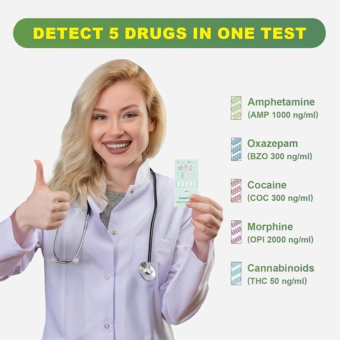 5 Panel Multi Drug Test Kit - Amphetamine, Oxazepam, Cocaine, Marijuana, Morphine - Instant Urine Screen, 5 Pack