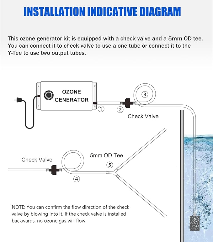 Ozone Generator with Timer for Cold Plunge and Hot Tubs, Portable SPA Ozonator with Air Stones, 2000MG/H High Output Multipurpose Ozone Machine(Include Check Valve and Y-Tee)