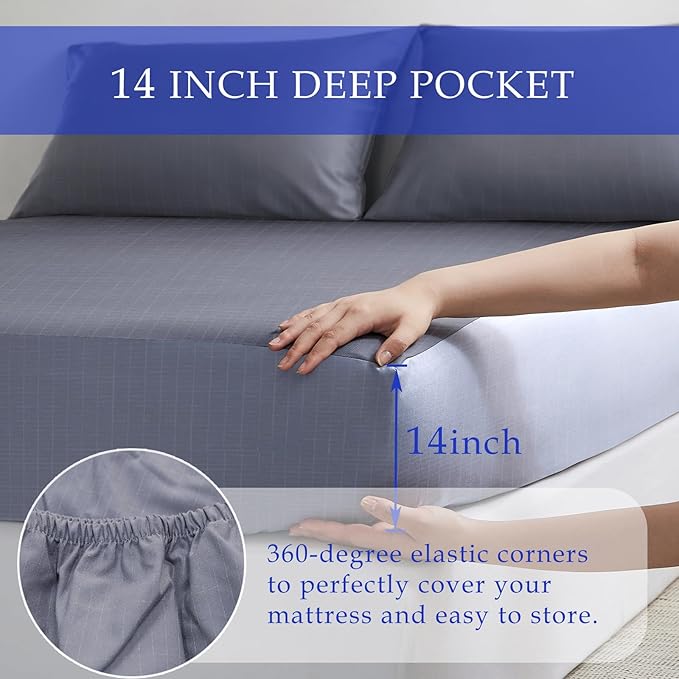 Grounding Bed Sheets California King Grounding Deep Pocket Fitted Sheet Cotton Silver Fiber Grounded Sheets Earth Connected Sheet(72"x84"x14",Grey)