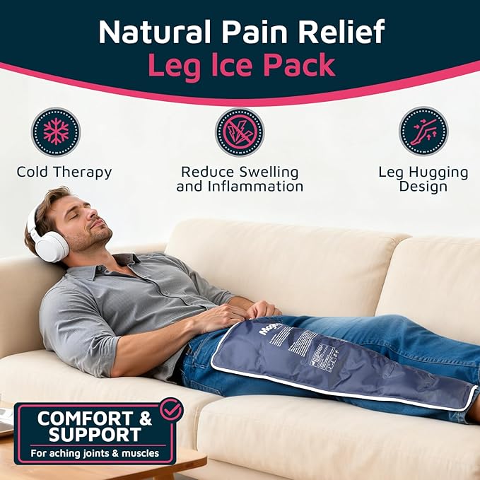 Magic Gel Leg Ice Pack - Professional Cold Therapy - Wrap Around Shin Ice Packs - Full Leg Ice Pack Wrap Around Entire Legs - Cool Down Your Legs Shins Hamstrings - Grey