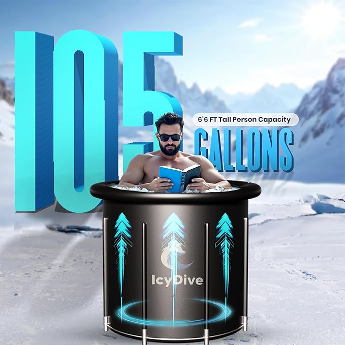 XL 105GL Cold Plunge Tub for Adults, 5-Layer Insulated Inflatable Ice Bath & Recovery Tub with Pump, Thermometer, 3 Reusable Ice Packs, Inflatable Lid & Drain, Indoor/Outdoor Athlete Bundle
