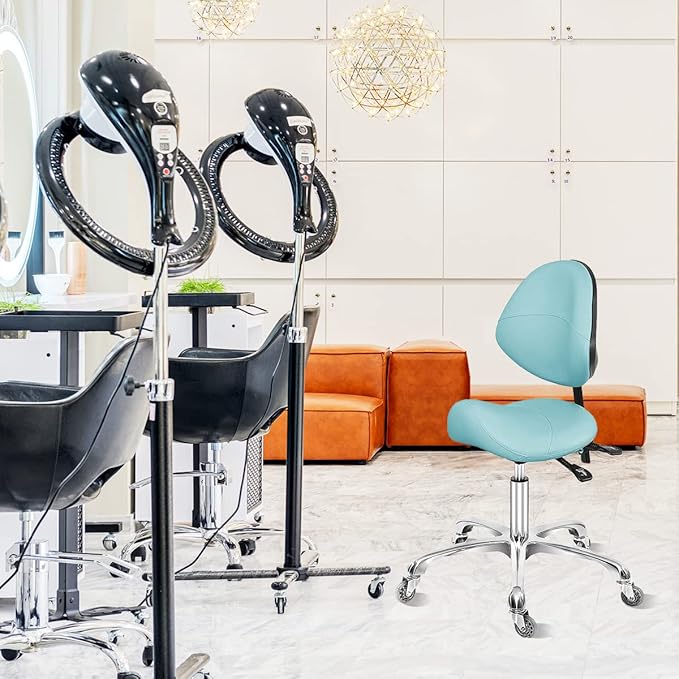 Antlu Saddle Stool Dental Hygienist Chair with Back Support, Rolling Esthetician Saddle Stool for Lash Salon Tattoo Shop Spa Dentist Clinic (with Backrest, Cyan)