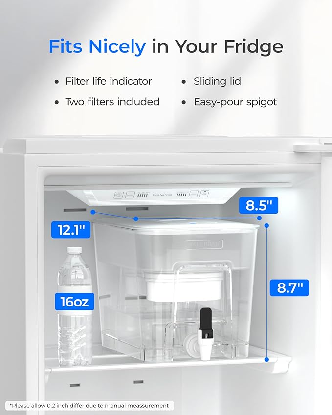 Waterdrop 40 Cup Dual Filter Dispenser, 8X Faster Filtration, 400-Gallon Lifespan, Water Filter Dispenser for Home/Office, 2 Built-in Filters, 10X Longer Lifetime, Reduces Chlorine, PFOA/PFOS, White