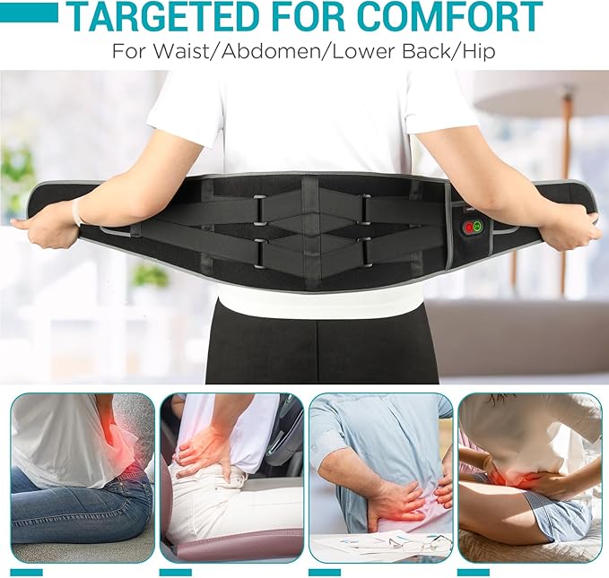 Comfytemp Cordless Heating Pad with Massager for Back, Portable Lower Back Massager FSA Eligible HSA Rechargeable Wireless Electric, Birthday Gifts for Women Men Mom Dad Seniors 3 Heat 30mins Auto-Off