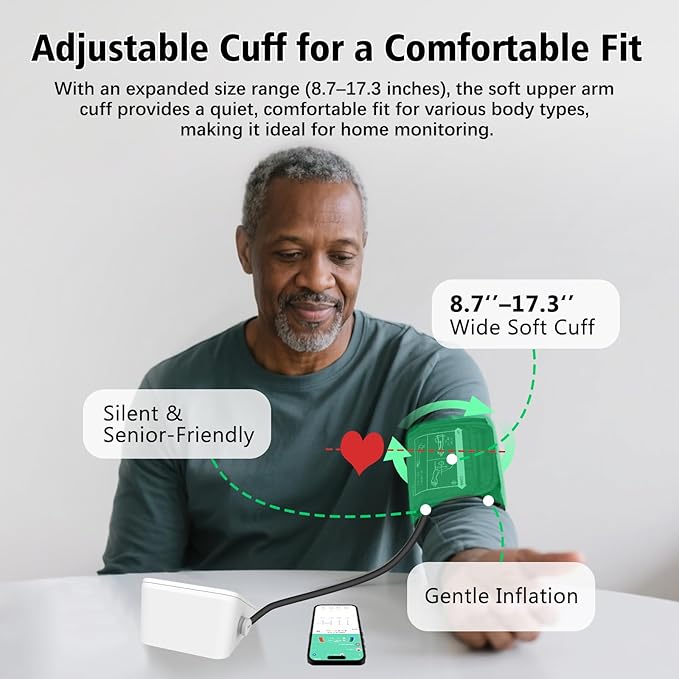Blood Pressure Monitors for Home Use, Upper Arm Blood Pressure Machine with Large Cuff, FDA-Cleared Bluetooth BP Monitor with App, 3-Color Display,One-Button Accurate BP Machine for Adults and Seniors