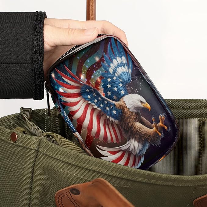 American Flag Memorial Independence Day Travel Pill Organizer Box Weekly Portable Pill Case Daily Pills 7 Day Small Birth Control Pills Container Removable Compartments for Medicine Vitamins Fish Oil