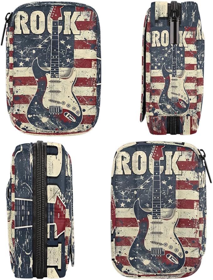 American Flag Guitar Music Travel Pill Organizer Box Weekly Portable Pill Case Daily Pills 7 Day Small Birth Control Pills Container Removable Compartments for Medicine Vitamins Fish Oil