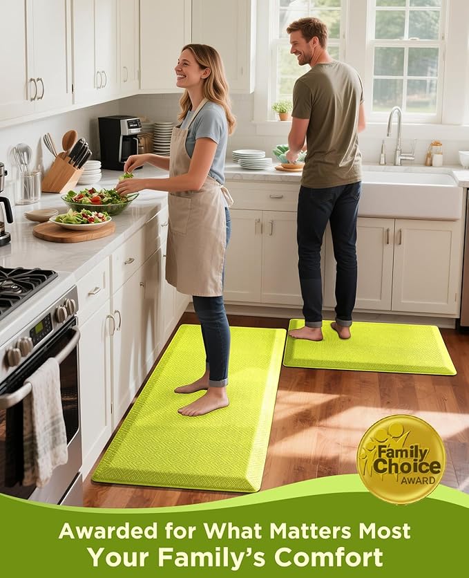 Ophanie Kitchen Mats for Floor, 3/4 Inch Thick Kitchen Rugs, 20''x32'' Anti Fatigue Standing Cushioned Mat, Waterproof,Comfort Ergonomic Mat for Office, Home, Sink, Green Non-Slip Bottom