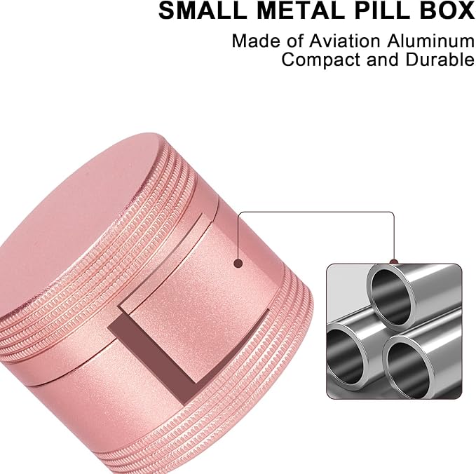 Small Pill Case Daily Pill Box - Portable Metal Pill Container for Pocket Purse, Single Waterproof Pill Holder for Vitamins, Cod Liver Oil, Medicine, Pill Organizer Pink