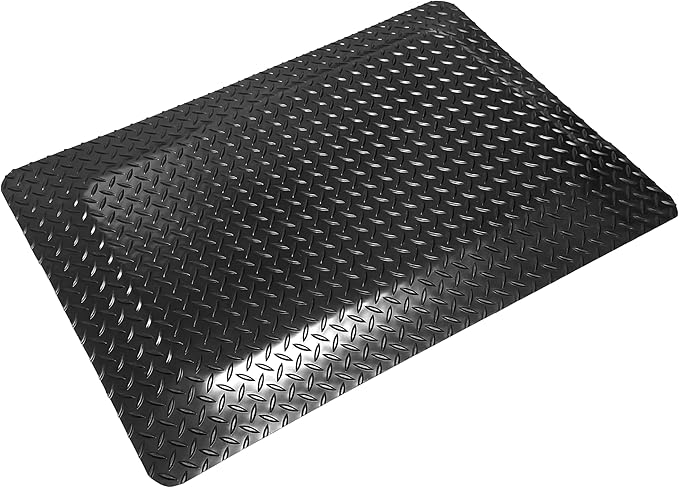 American Classic Diamond Plate Anti-Fatigue Mat – Closed-Cell Polymeric Sponge Base – Industrial Grade, Beveled Safety Edges, 9/16" or 1" Thick – Made in USA (Black, 2'x12'x9/16)