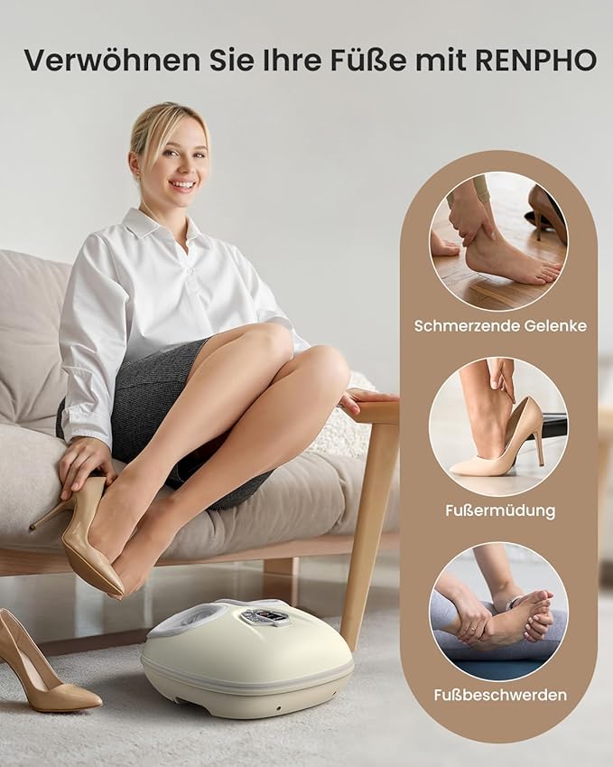 RENPHO Foot Massager Machine with Heat [2026 Upgraded], Shiatsu Foot Massager for Plantar Fasciitis, Birthday Gifts for Women Men, Cordless Control, Exclusive Voice Control, Beige