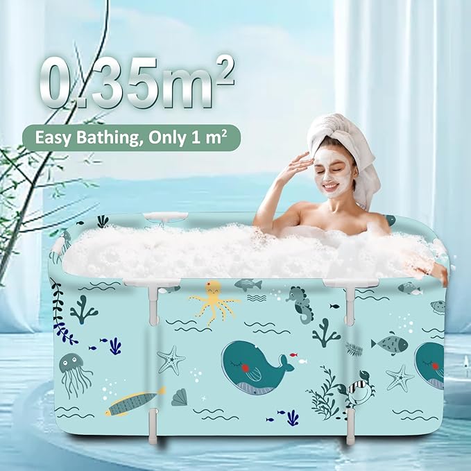 STARBRILLIANT Portable Foldable Bathtub,Soaking Standing Bath Tub for Shower Stall, Easy to Assemble Collapsible Bathtub, Suitable for Travel, Camping and Outdoor Activities (Sea A, 45inch)