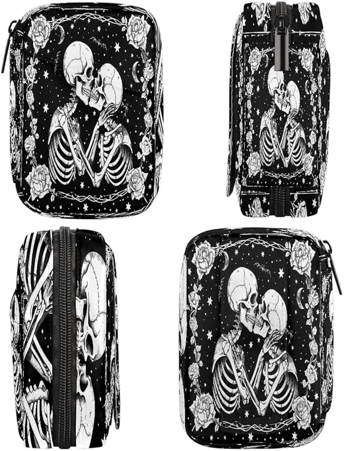 Weekly Travel Pill Organizer Case for Purse with Removable 7 Day Box Portable Compact Size Pill Box Fashionable Pill Container for Medicine Vitamin Supplement Skull Halloween Goth